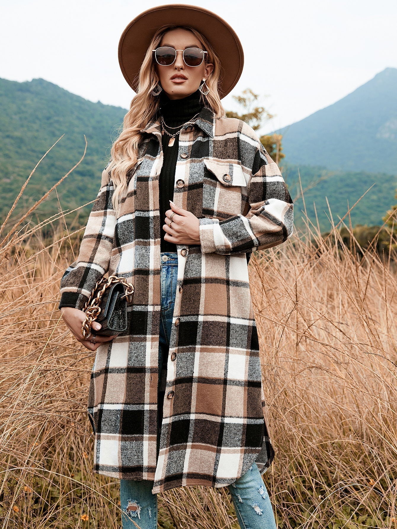 Autumn Winter Women Plaid Trench Coat Bella Mia