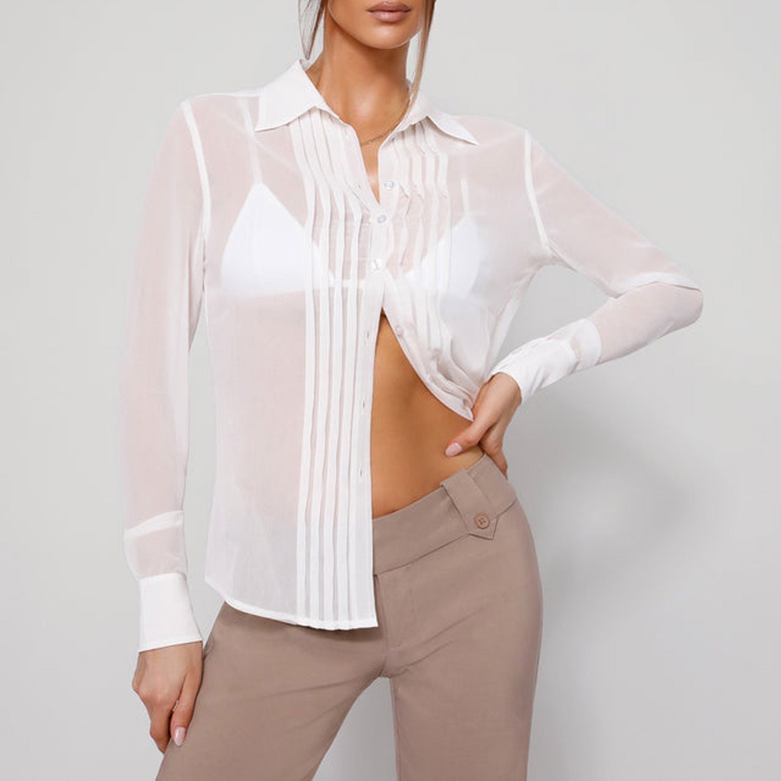 Women Polo Collar Shirt Vest Two Piece Set Sexy Halter Waist Tight Top Bella Mia