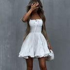 Cotton Champray Lace up Sexy Tube Top Suspender White Words Dress Women Bella Mia