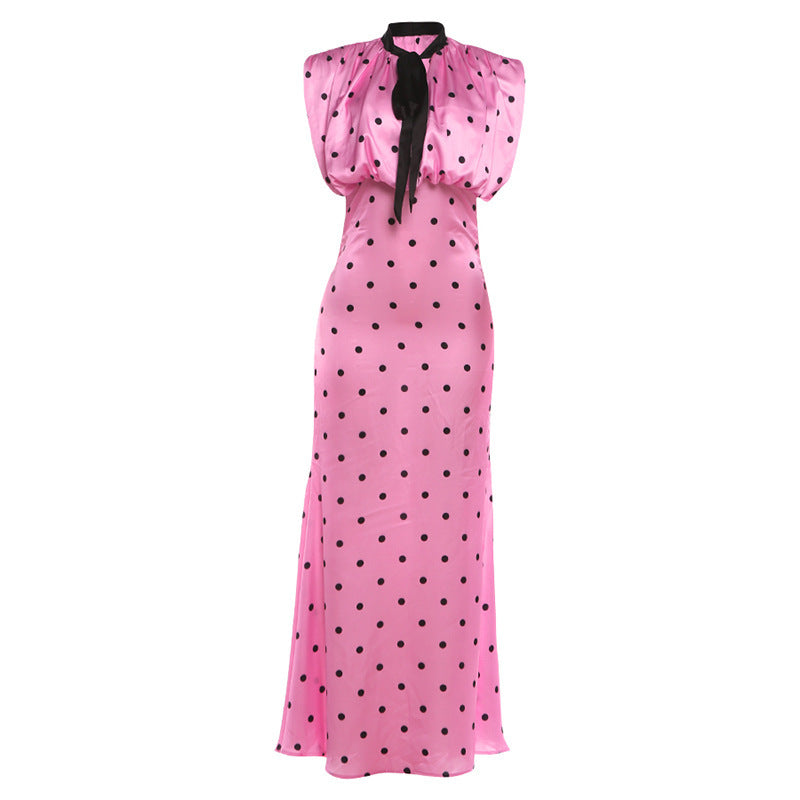 Summer Women Polka Dot Collar Waist Dress