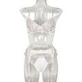 Women Clothing Sexy Lingerie Exquisite Embroidered Floral Stitching Satin Fresh Sweet Three Piece Set Bella Mia