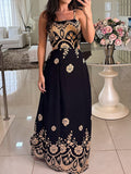 Women Elegant Graceful Spaghetti Strap Vintage Pattern Printing Dress Bella Mia