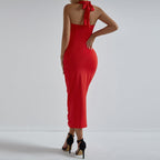 Fashionable Floral Cross Halter Hollow Out Cutout Sexy Chest lattering Dress Elegant Holiday Pleated Hip Dress for Women Bella Mia