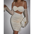 Sexy Sexy Party Party Mesh Long-Sleeved Cami Dress Pleated Hollow Out Cutout Tight Sheath Dress Bella Mia