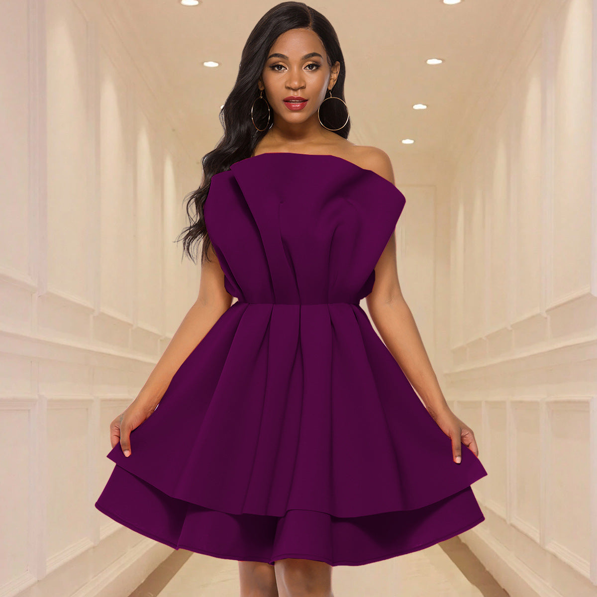 Sexy Tube Top Dress Ruffled a Hem Cocktail Waist Tight Evening Dress Bella Mia