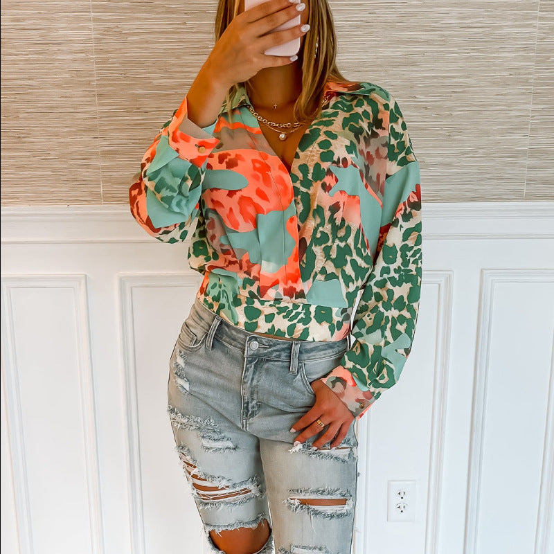Women Clothing Figure Shirt Autumn Winter Long Sleeve Ladies Printed Shirt Bella Mia