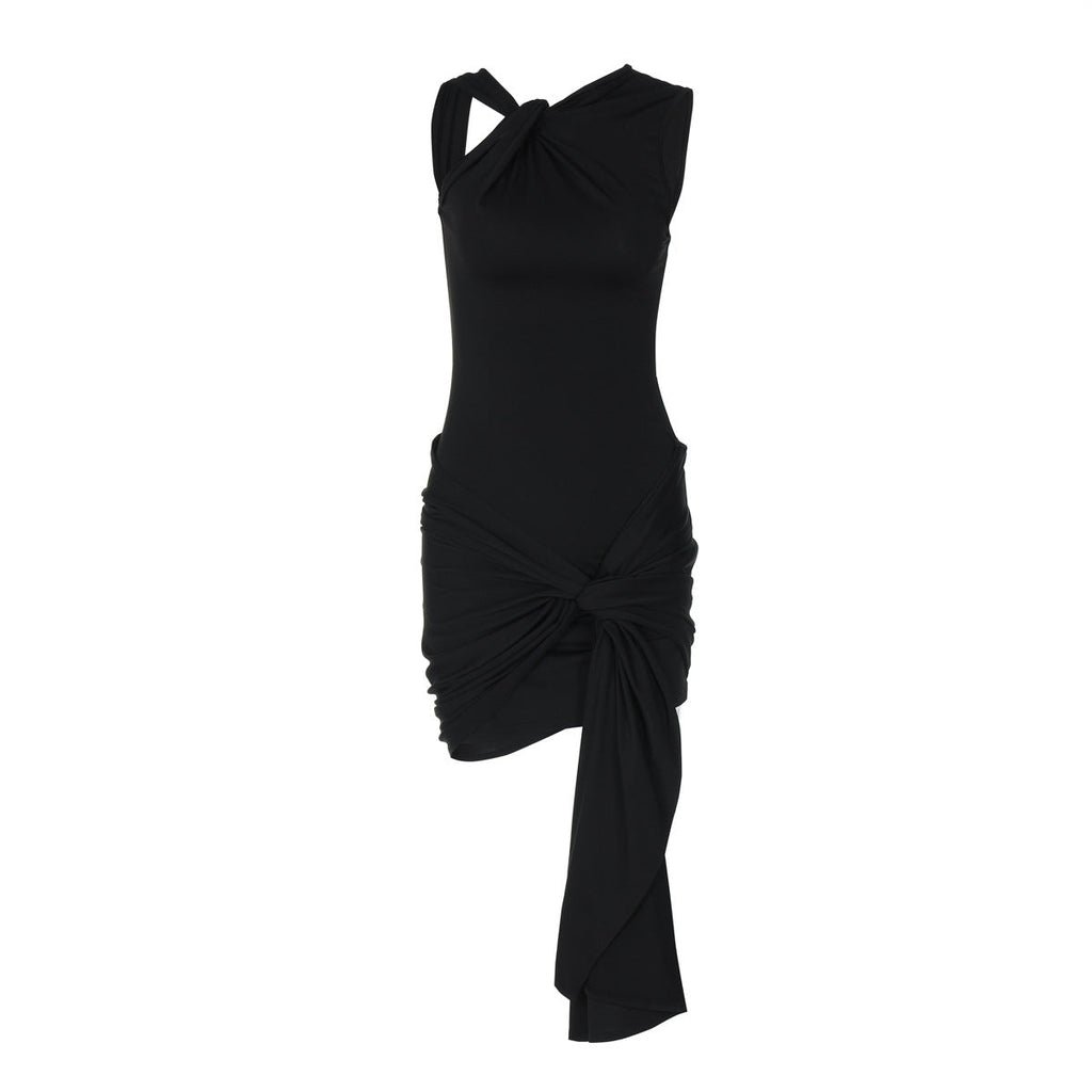 Summer Solid Color Lace up Pleated Slim Fit Sexy Sheath Dress Bella Mia