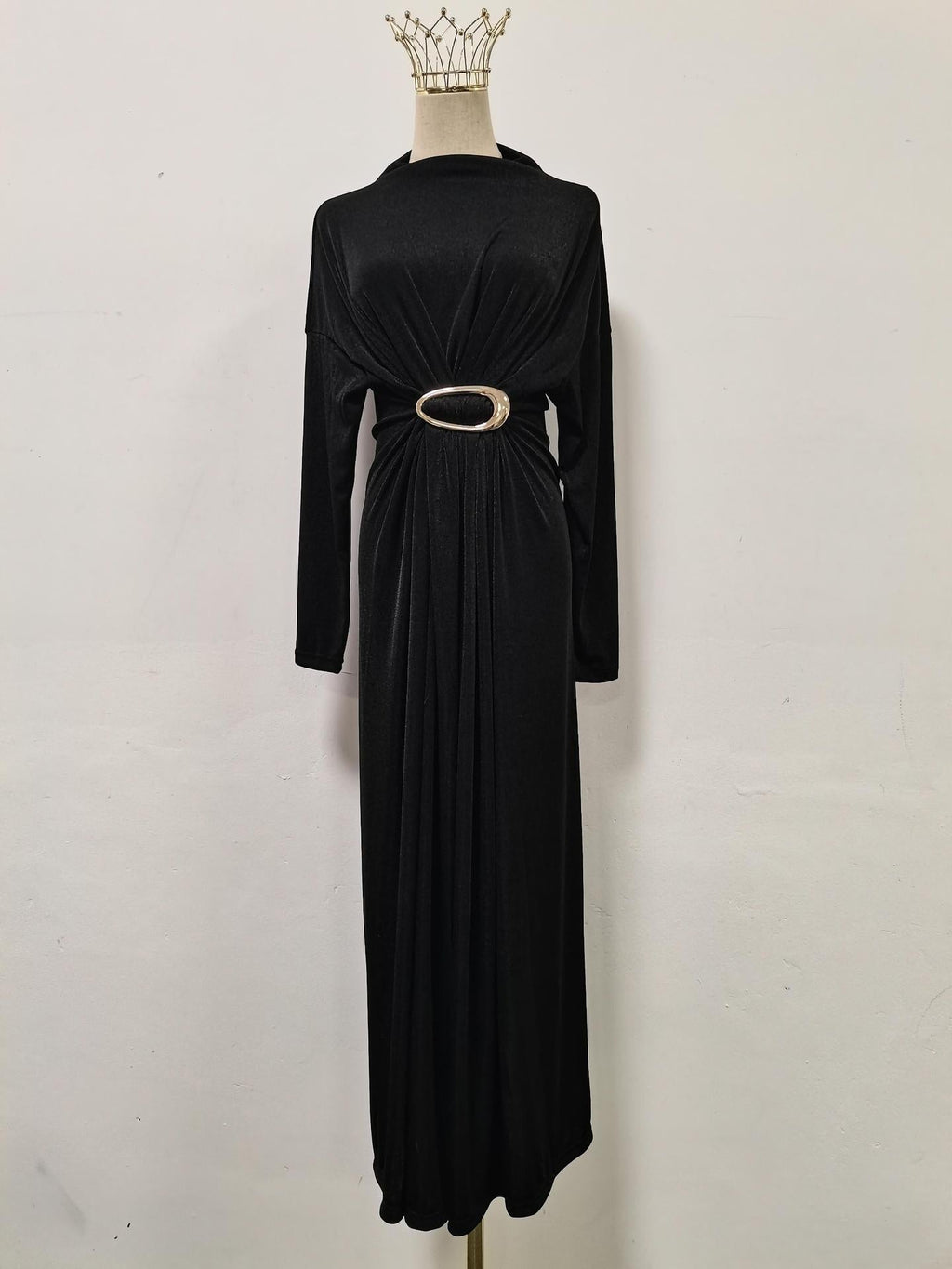 Fall Retro Metal Decorative Waist Slimming Half Turtleneck High Waist Maxi Dress for Women Bella Mia