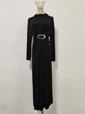 Fall Retro Metal Decorative Waist Slimming Half Turtleneck High Waist Maxi Dress for Women Bella Mia