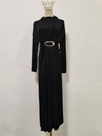 Fall Retro Metal Decorative Waist Slimming Half Turtleneck High Waist Maxi Dress for Women Bella Mia
