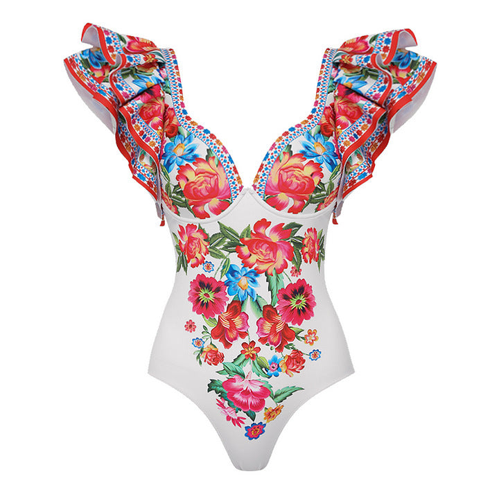 Ruffled Slimming Printed One Piece Swimsuit Women Bella Mia