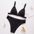Women Swimwear Solid Color Sexy Bikini Triangle Strap Backless Split Swimsuit Bella Mia