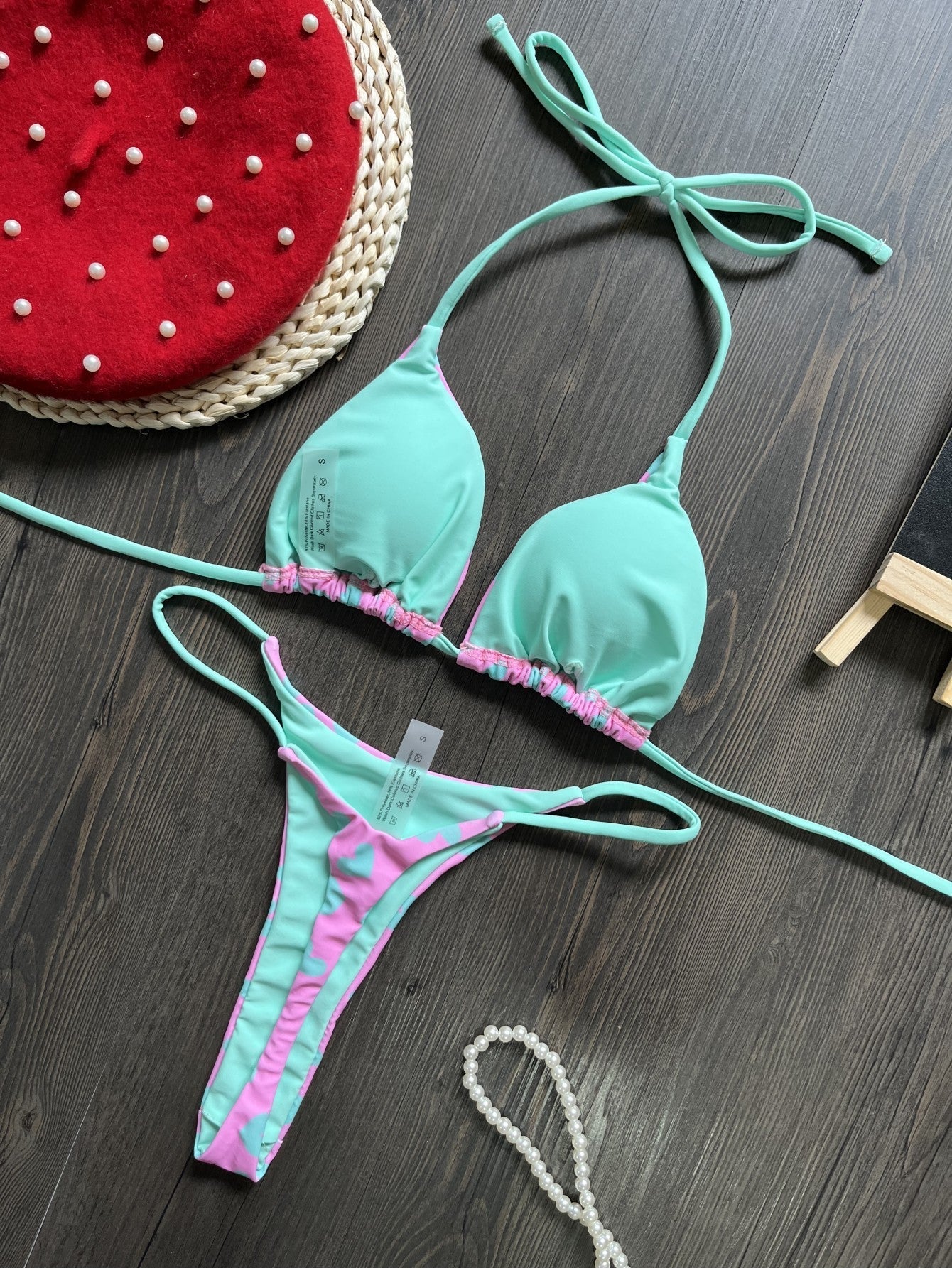 Bikini Heart Printing Sexy Backless Split Swimsuit Bikini Bella Mia
