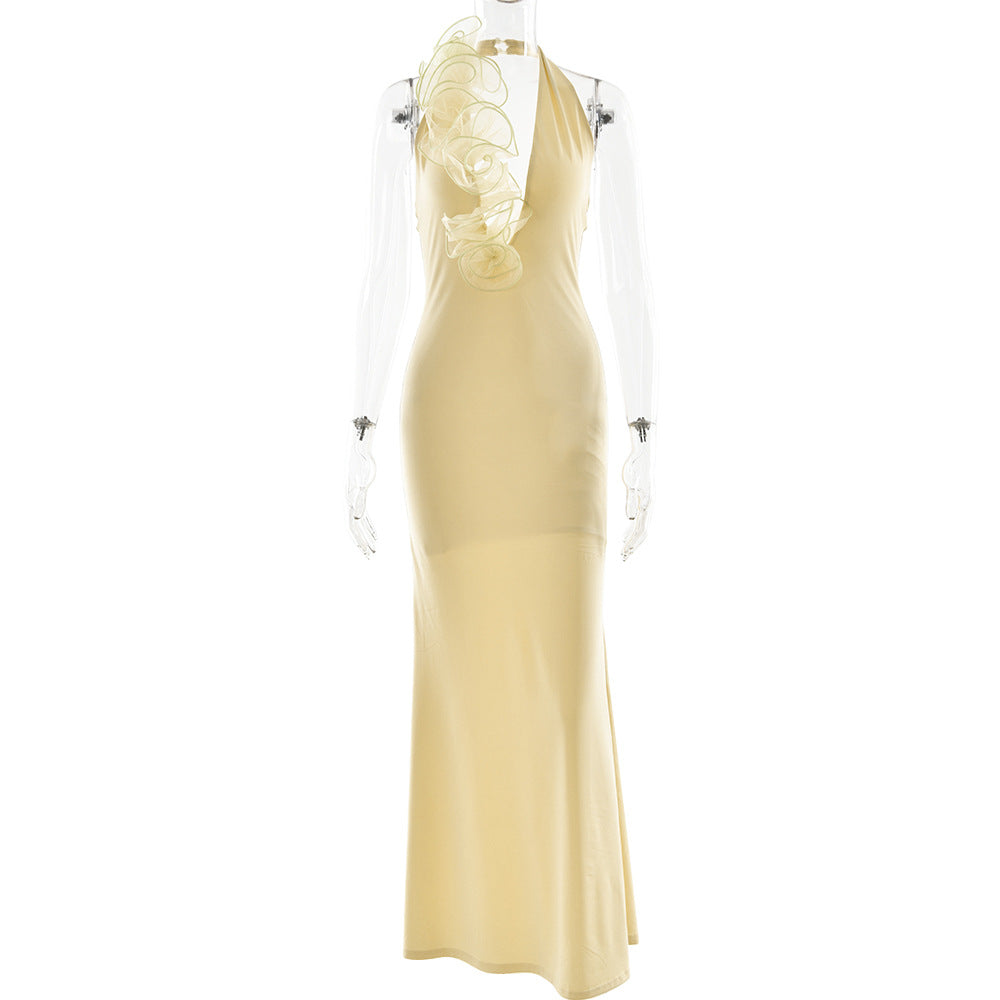 Summer Elegant Halter Deep V Plunge Dress Sexy Backless Sheath Dress Bella Mia