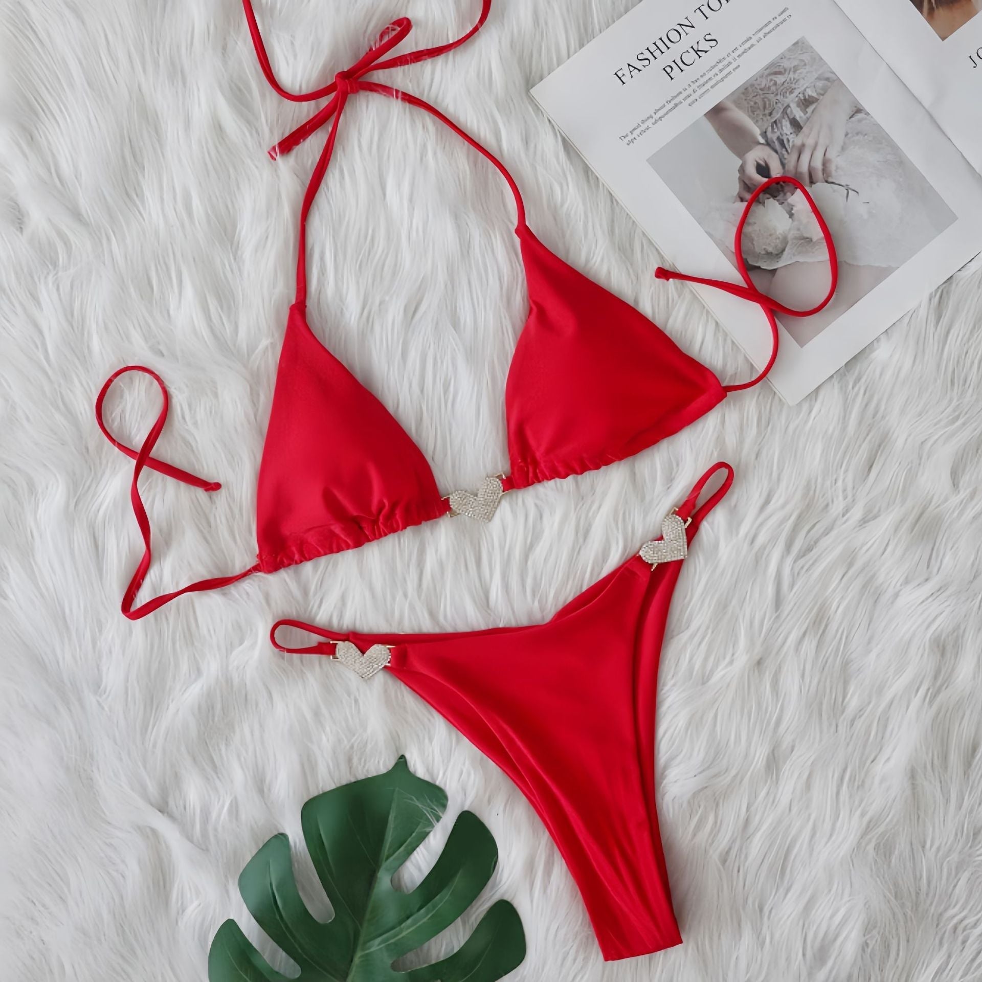 Swimsuit Sexy Heart Crystal Diamond Bikini Strap Split Swimsuit Bella Mia
