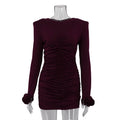 Women Clothing Sexy Nightclub Dress Pullover round Neck Long Sleeves Pleating Skinny Hip Bella Mia