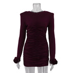 Women Clothing Sexy Nightclub Dress Pullover round Neck Long Sleeves Pleating Skinny Hip Bella Mia