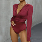 Fall Women Clothing Lace Stitching Long Sleeve Solid Color Jumpsuit Bella Mia