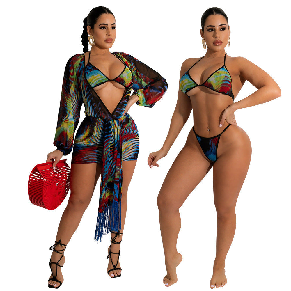Summer Women Clothing Sexy Mesh See-through Swimsuit Bikini Three-Piece Suit Bella Mia