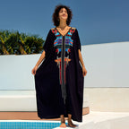 Rayon Embroidered Loose Maxi Dress Beach Jacket Vacation Maxi Dress Beach Cover Up Bella Mia