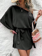 Women Clothing Satin off Shoulder Satin Dress Asymmetric High Waist Dress Bella Mia