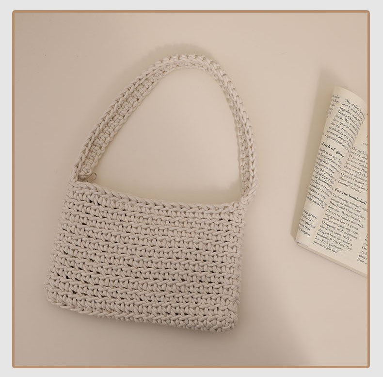 All Match Shoulder Cotton Thread Woven Bag Fresh Square Underarm Bag Straw Bag Solid Color Office Handbag Women Bella Mia