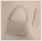 All Match Shoulder Cotton Thread Woven Bag Fresh Square Underarm Bag Straw Bag Solid Color Office Handbag Women Bella Mia