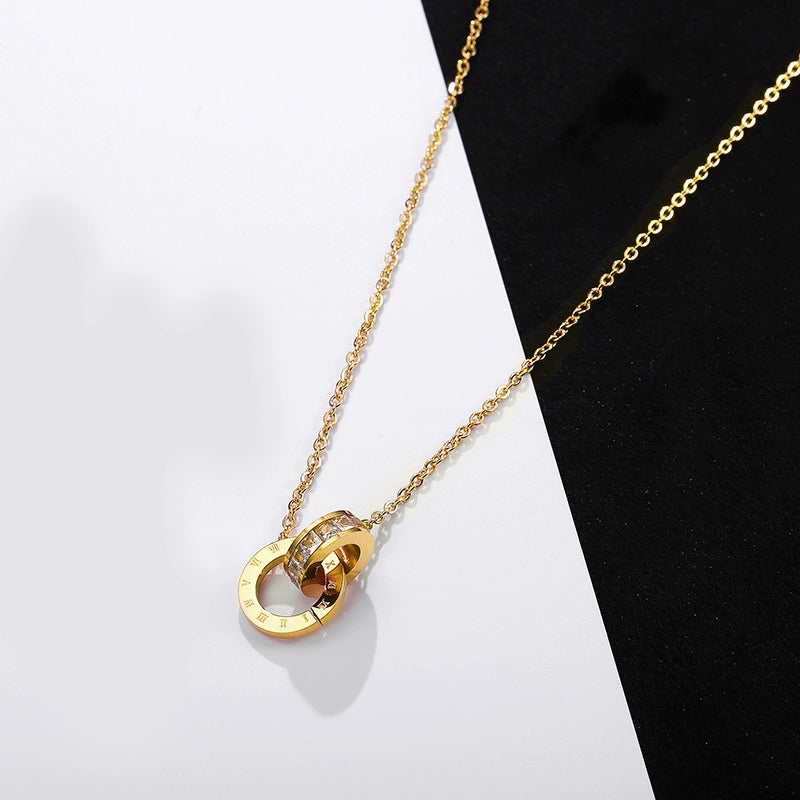 Roman Numerals Titanium Steel Rose Gold Ornament Necklace Luxlife Brands