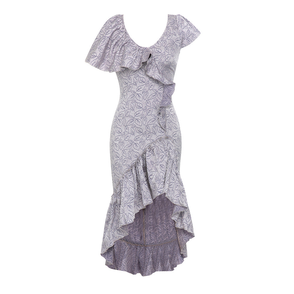 Dress Retro Sexy One Shoulder Short Sleeve Wooden Ear Slim Sheath Dress Women Bella Mia