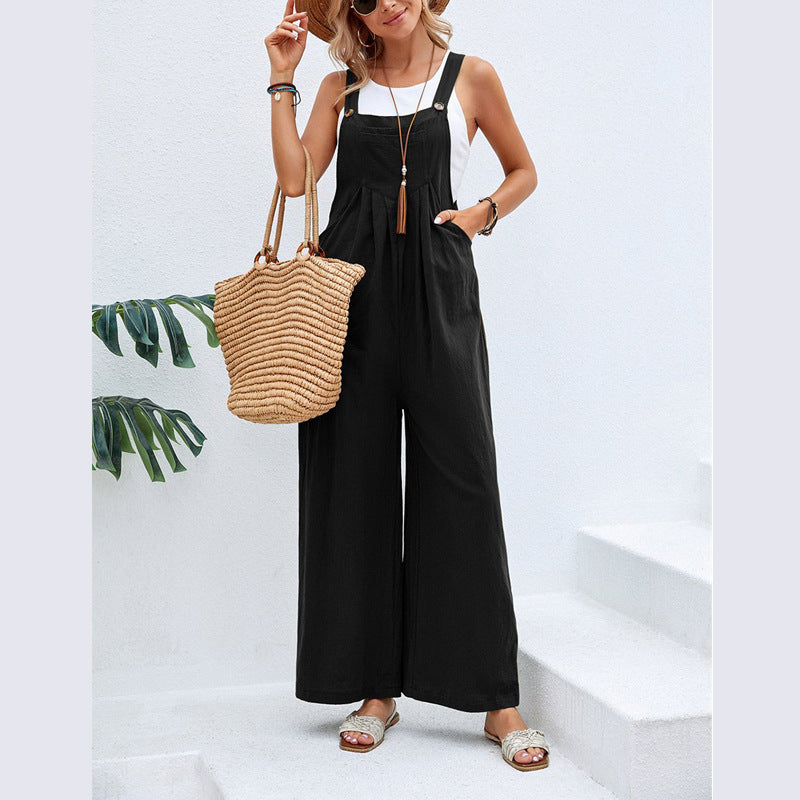 Women Clothing Popular Solid Color Casual Suspender Trousers Bella Mia