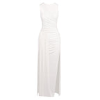Hip Dress Summer Solid Color Dress round Neck Sleeveless Split Irregular Asymmetric Maxi Dress Bella Mia