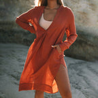 Tencel Bamboo Pullover Sun Protection Beach Jacket Seaside Vacation Bikini Cover Up Swimsuit Blouse Women Bella Mia