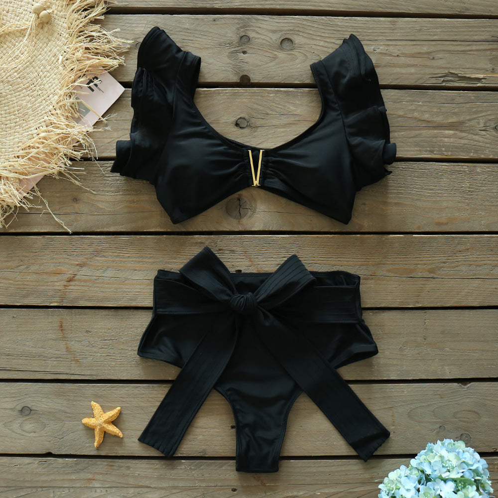 Solid Color Split Swimsuit Women Heavy Industry Line Flounced Sexy Bikini Swimsuit Bella Mia