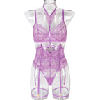 Sexy Three Piece Summer Lace Eyelash Lace Stitching with Halter Foot Ring Bella Mia