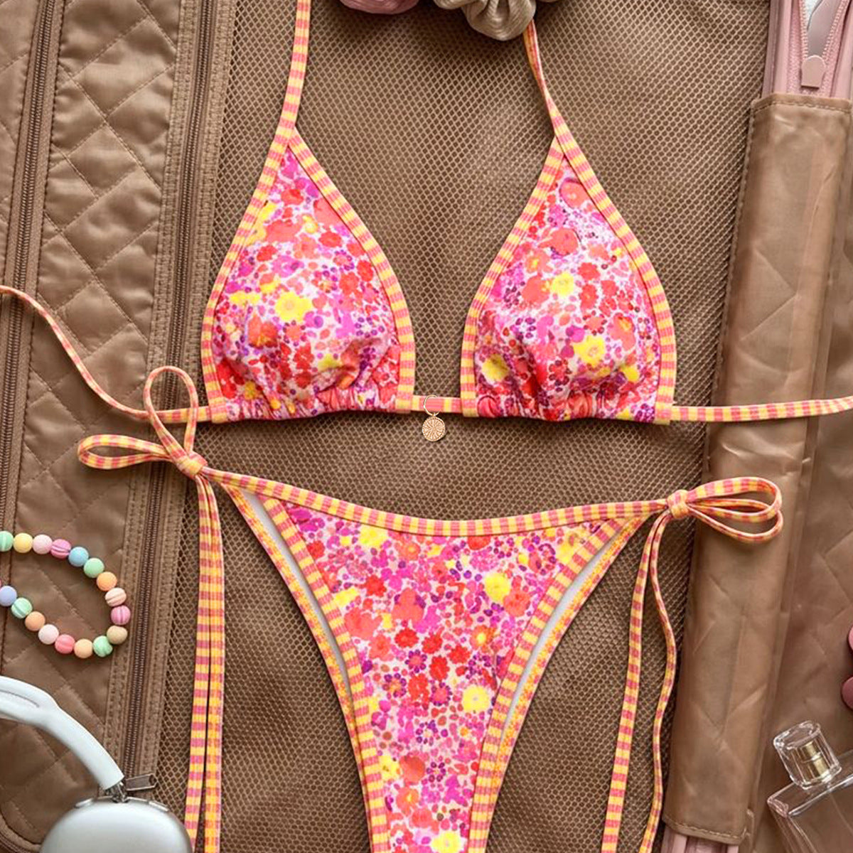 Printed Triangle Strap Small Embellished Sexy Split Bikini Swimsuit for Women Bella Mia