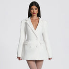 Women Clothing Autumn Solid Color Casual Slim Fit Suit Long Sleeve Bud Faux Pocket Dress Bella Mia