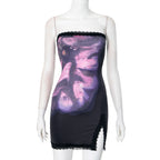 Women Clothing Spring Summer Tube Top Floral Print Lace Trim with Slit Sheath Dress Bella Mia