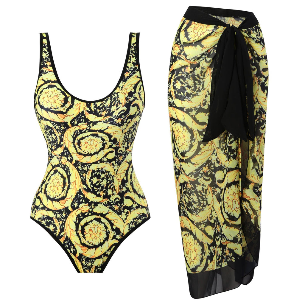 Flying Edge One Piece Women Swimwear Retro Cover Belly Slimming Swimsuit Chiffon Beach Dress Bella Mia