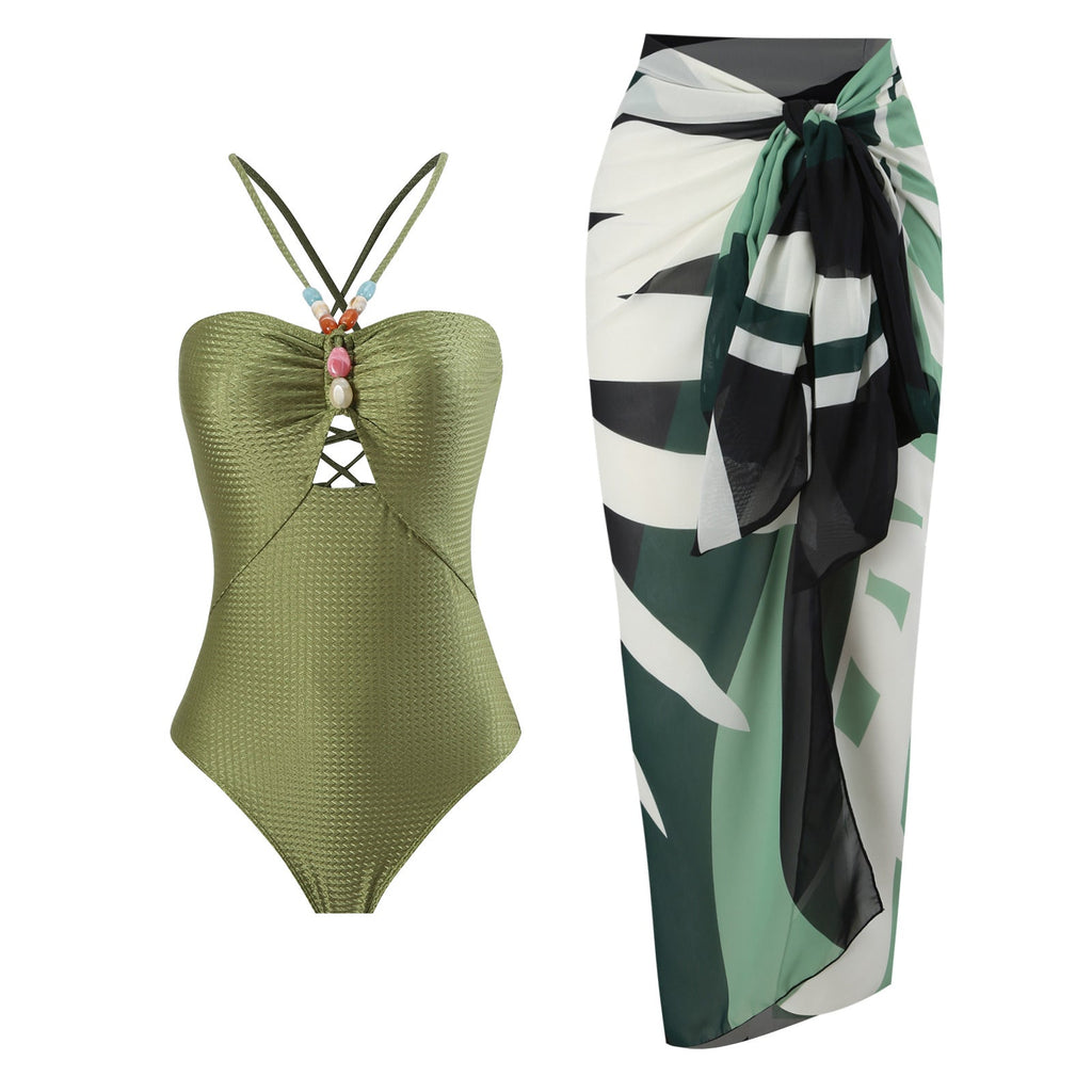 Arrival Solid Color One Piece Women Swimwear Suit French Retro Covering Belly Thin Swimming Bella Mia