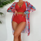 Swimsuit Women Split Three Piece Long Sleeve Internet Celebrity Bikini High Waist Solid Color Swimsuit Bella Mia