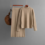 Autumn Winter Jacquard Half High Collar Long Sleeves Knitwear Pullover Top Skirt Two Piece Set Bella Mia