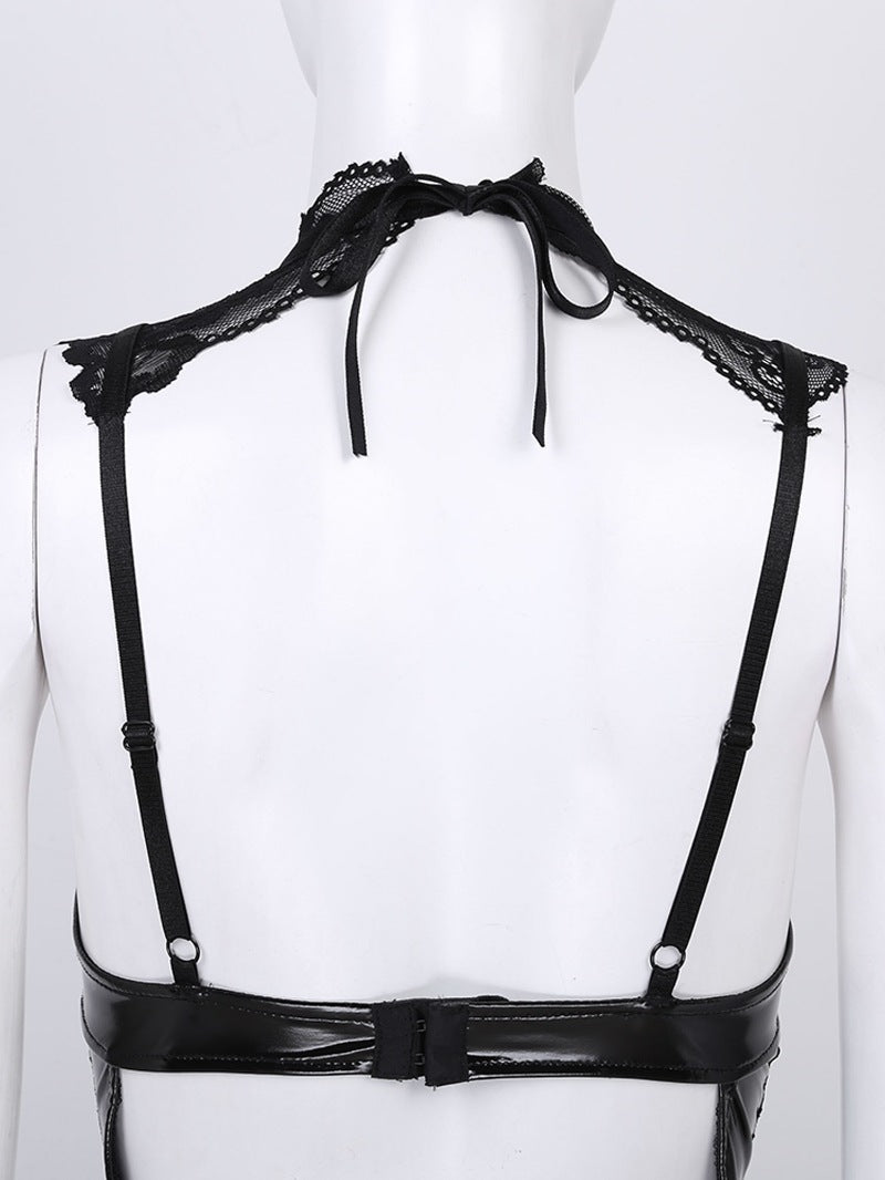 Sexy Leather Backless Lace Buckle Bobo Jumpsuit Sexy Suit Bella Mia