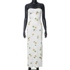 Plant Floral Print Tube Top Slit Maxi Dress Women Clothing Spring Summer Bella Mia