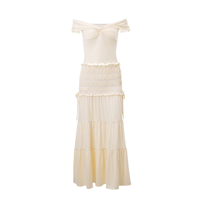 Summer Women Sexy Cropped Low Cut Short Vest French Pleated Skirt Set Women Bella Mia