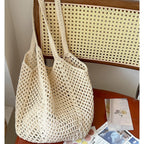 Casual Large Capacity Cotton Thread Woven Bag Hollow Out Cutout Straw Bag Idle Shoulder Bag Vacation Beach Bag Women Bag Bella Mia