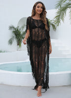 Seaside Holiday Beach Skirt Women Clothing Sexy See Through Tassel Shirt Irregular Asymmetric Dress Blouse Bella Mia