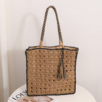 Square Tassel Shoulder Straw Bag Fresh Hollow Out Cutout Handmade Straw Bag Woven Bag Women Seaside Vacation Beach Bag Bella Mia