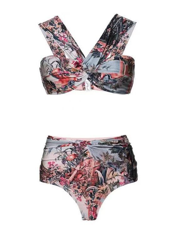 Vacation Beach Dress Swimsuit Women's Retro Printed Spring Bathing Suit Three Piece Suit Bella Mia