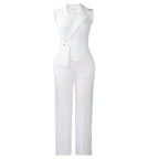 Summer Solid Color Sleeveless Collar Lace up Wide Leg Pants Jumpsuit Bella Mia