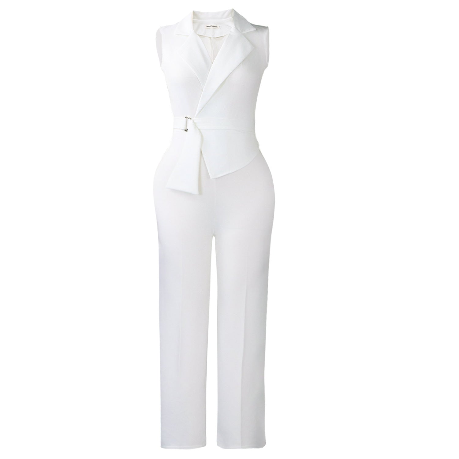 Summer Solid Color Sleeveless Collar Lace up Wide Leg Pants Jumpsuit Bella Mia